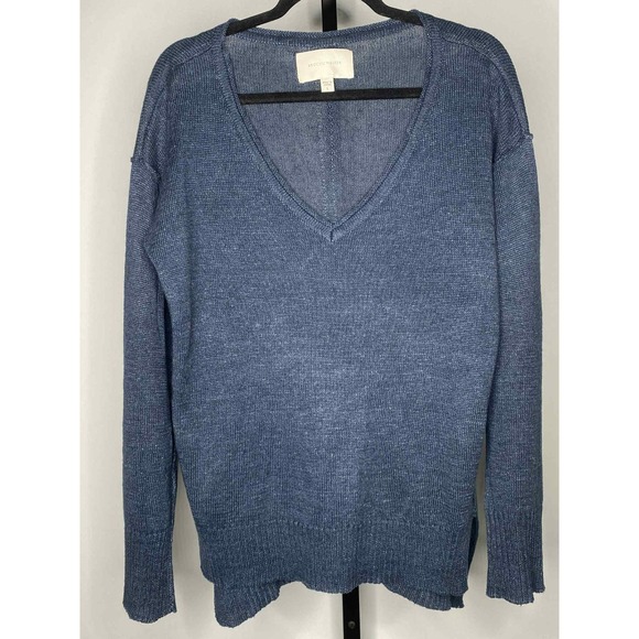 Brochu Walker Sweaters - Brochu Walker Women's Blue v neck Sweater MSRP $498 Size Large 100% Linen luxury
